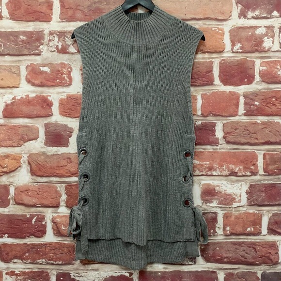 DO+BE WOMEN'S GRAY LACE UP KNIT SLEEVELESS TUNIC SWEATER - Picture 6 of 8